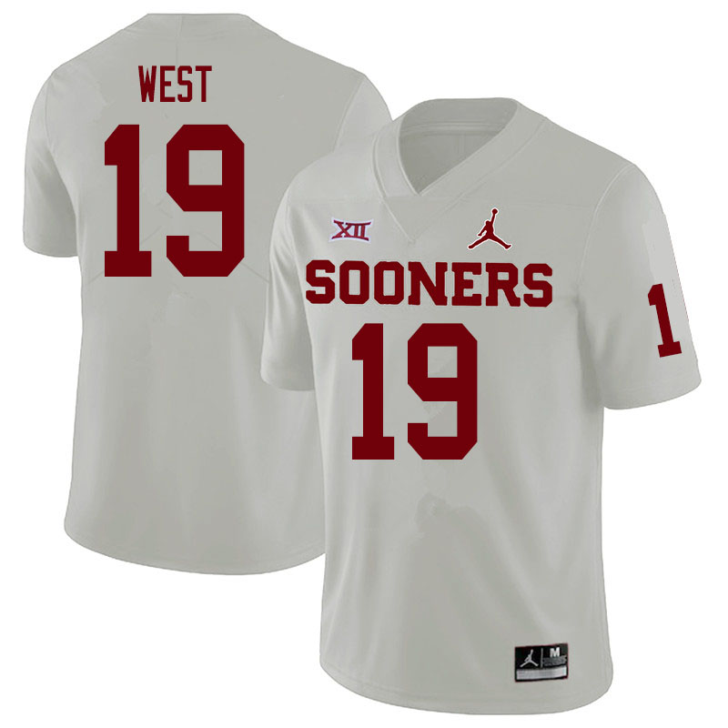 Men #19 Trevon West Oklahoma Sooners College Football Jerseys Sale-White - Click Image to Close
